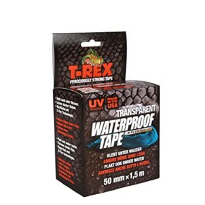 T-Rex Transparent Waterproof Tape – Duchsichtiges, wasserdichtes, wetterfestes Reparaturband zum Reparieren und Abdichten von Pools, Schläuchen und Planen – 50mm x 1,5m
